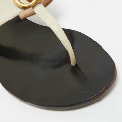 Pre Owned Gucci Cream Leather GG Marmont Thong Slide Flats Size 38