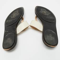 Pre Owned Gucci Cream Leather GG Marmont Thong Slide Flats Size 38