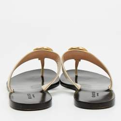Pre Owned Gucci Cream Leather GG Marmont Thong Slide Flats Size 38