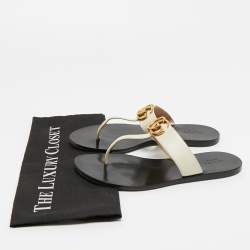 Pre Owned Gucci Cream Leather GG Marmont Thong Slide Flats Size 38
