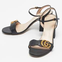 Pre Owned Gucci Black Leather GG Marmont Ankle Strap Sandals Size 37