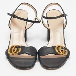 Pre Owned Gucci Black Leather GG Marmont Ankle Strap Sandals Size 37
