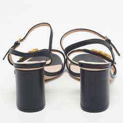 Pre Owned Gucci Black Leather GG Marmont Ankle Strap Sandals Size 37