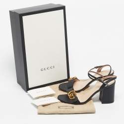 Pre Owned Gucci Black Leather GG Marmont Ankle Strap Sandals Size 37