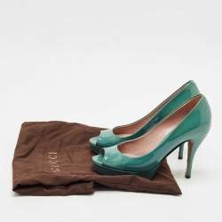 Pre Owned Gucci Blue Patent Leather Platform Peep Toe Pumps Size 36