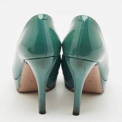 Pre Owned Gucci Blue Patent Leather Platform Peep Toe Pumps Size 36