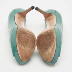 Pre Owned Gucci Blue Patent Leather Platform Peep Toe Pumps Size 36