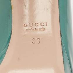 Pre Owned Gucci Blue Patent Leather Platform Peep Toe Pumps Size 36