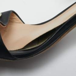 Pre Owned Gucci Black Leather Horsebit Ankle Strap Open Toe Block Heel Sandals Size 41