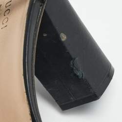 Pre Owned Gucci Black Leather Horsebit Ankle Strap Open Toe Block Heel Sandals Size 41