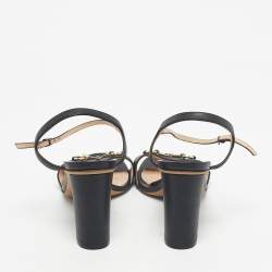 Pre Owned Gucci Black Leather Horsebit Ankle Strap Open Toe Block Heel Sandals Size 41