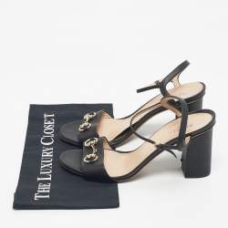 Pre Owned Gucci Black Leather Horsebit Ankle Strap Open Toe Block Heel Sandals Size 41