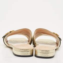 Pre Owned Gucci Gold Crinkled Leather GG Marmont Flat Slides Size 41