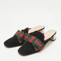Pre Owned Gucci Black Suede Sylvie Mules Size 40