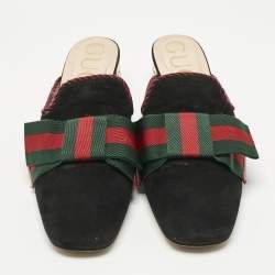 Pre Owned Gucci Black Suede Sylvie Mules Size 40