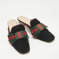 Pre Owned Gucci Black Suede Sylvie Mules Size 40