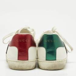 Pre Owned Gucci White Leather GG Apple Applique Ace Sneakers Size 39.5