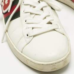 Pre Owned Gucci White Leather GG Apple Applique Ace Sneakers Size 39.5