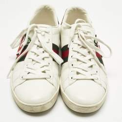 Pre Owned Gucci White Leather GG Apple Applique Ace Sneakers Size 39.5