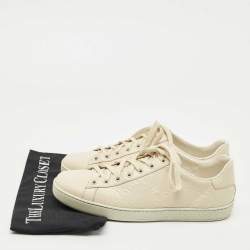 Pre Owned Gucci Cream Perforated Leather Interlocking G Ace Sneakers Size 39.5
