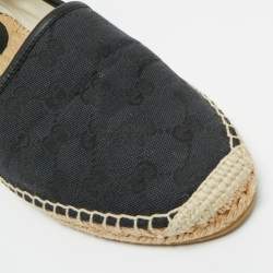 Pre Owned Gucci Black Canvas and Leather GG Espadrille Flats Size 40