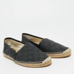 Pre Owned Gucci Black Canvas and Leather GG Espadrille Flats Size 40