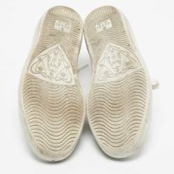 Pre Owned Gucci White Leather and Snakeskin Embossed Ace Lace Up Sneakers Size 35.5