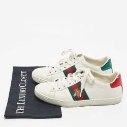 Pre Owned Gucci White Leather and Snakeskin Embossed Ace Lace Up Sneakers Size 35.5