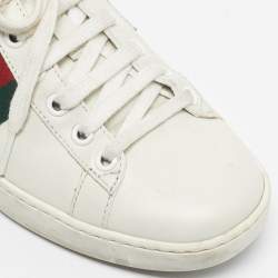 Pre Owned Gucci White Leather and Snakeskin Embossed Ace Lace Up Sneakers Size 35.5