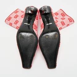 Pre Owned Gucci Pink/Red GG Stretch Fabric Mid Calf Boots Size 36