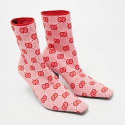 Pre Owned Gucci Pink/Red GG Stretch Fabric Mid Calf Boots Size 36