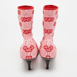 Pre Owned Gucci Pink/Red GG Stretch Fabric Mid Calf Boots Size 36
