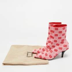 Pre Owned Gucci Pink/Red GG Stretch Fabric Mid Calf Boots Size 36