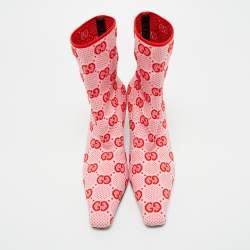 Pre Owned Gucci Pink/Red GG Stretch Fabric Mid Calf Boots Size 36
