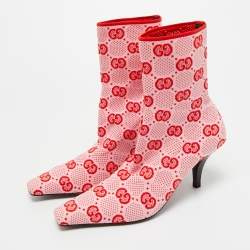 Pre Owned Gucci Pink/Red GG Stretch Fabric Mid Calf Boots Size 36
