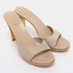 Pre Owned Gucci Beige GG Canvas Slide Sandals Size 37.5