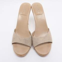 Pre Owned Gucci Beige GG Canvas Slide Sandals Size 37.5