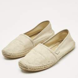 Pre Owned Gucci Grey Canvas and Leather Espadrille Flats Size 37