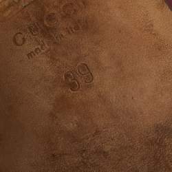 Pre Owned Gucci Burgundy Leather Horsebit Ankle Strap Block Heel Sandals Size 39