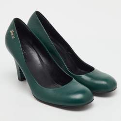 Pre Owned Gucci Green Leather Round Toe Pumps Size 39