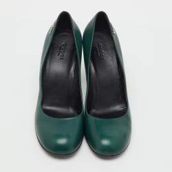Pre Owned Gucci Green Leather Round Toe Pumps Size 39