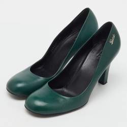 Pre Owned Gucci Green Leather Round Toe Pumps Size 39