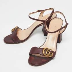 Pre Owned Gucci Burgundy Leather GG Marmont Ankle Strap Sandals Size 38