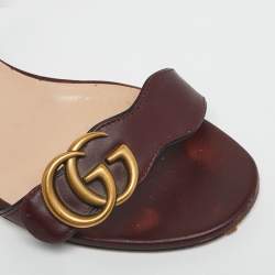 Pre Owned Gucci Burgundy Leather GG Marmont Ankle Strap Sandals Size 38