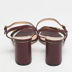 Pre Owned Gucci Burgundy Leather GG Marmont Ankle Strap Sandals Size 38