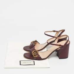 Pre Owned Gucci Burgundy Leather GG Marmont Ankle Strap Sandals Size 38