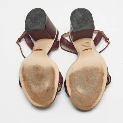 Pre Owned Gucci Burgundy Leather GG Marmont Ankle Strap Sandals Size 38