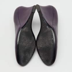Pre Owned Gucci Purple Leather Wedge Round Toe Pumps Size 38.5