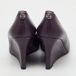 Pre Owned Gucci Purple Leather Wedge Round Toe Pumps Size 38.5
