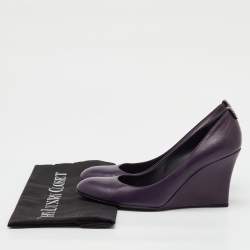 Pre Owned Gucci Purple Leather Wedge Round Toe Pumps Size 38.5
